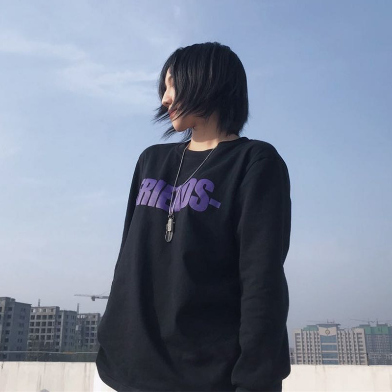 正品VLONE 游击店限定大字母无帽下摆破坏圆领卫衣男女同款宽松潮