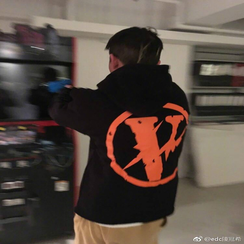 VLONE X FRAGMENT藤原浩闪电皓月灰黑橙帽衫卫衣王一博同款宽松