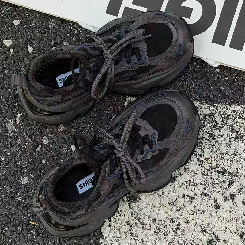 诗歌兰厚底老爹鞋女2025冬季新款真皮百搭增高加绒保暖休闲运动鞋,淘宝优惠券,粉丝福利购,淘宝优惠卷