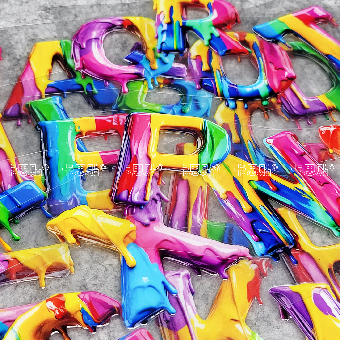 卡思贴个性彩色多巴胺流体大小写英文字母汽车电动摩托防水装饰贴 - 图0