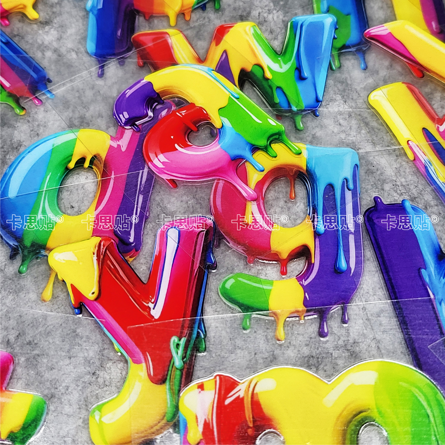 卡思贴个性彩色多巴胺流体大小写英文字母汽车电动摩托防水装饰贴 - 图1