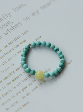 情侣绿松石温柔风南红蜜蜡戒指