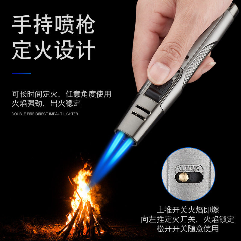 新款户外双直冲蓝焰打火机防风充气个性点火器金属电子笔式焊枪潮,淘宝优惠券,粉丝福利购,淘宝优惠卷