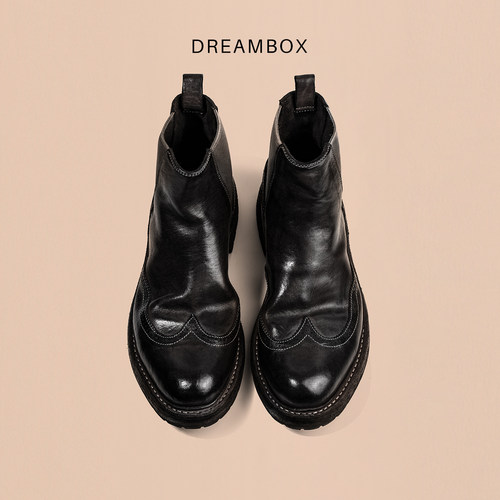 DREAMBOX钧博vibram男靴水洗马皮布洛克雕花切尔西靴手工男士靴子 - 图3