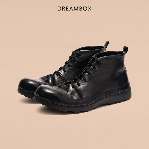 DREAMBOX钧博水洗马皮男士马丁靴极简复古高帮男鞋2025新款短靴 - 图2