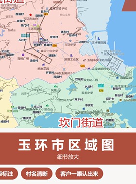 玉环市区域图 现代简约装饰画 办公室挂画 定制地图挂图