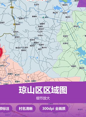 琼山区区域图 现代简约装饰画 办公室挂画 定制地图挂图