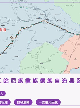 元江哈尼族彝族傣族自治县区域图 现代简约装饰画 办公室挂画
