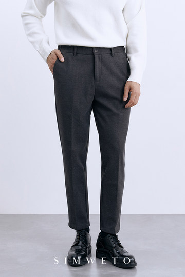 Winter thickened black casual pants brushed design solid color business warm gray trousers men's straight pants
