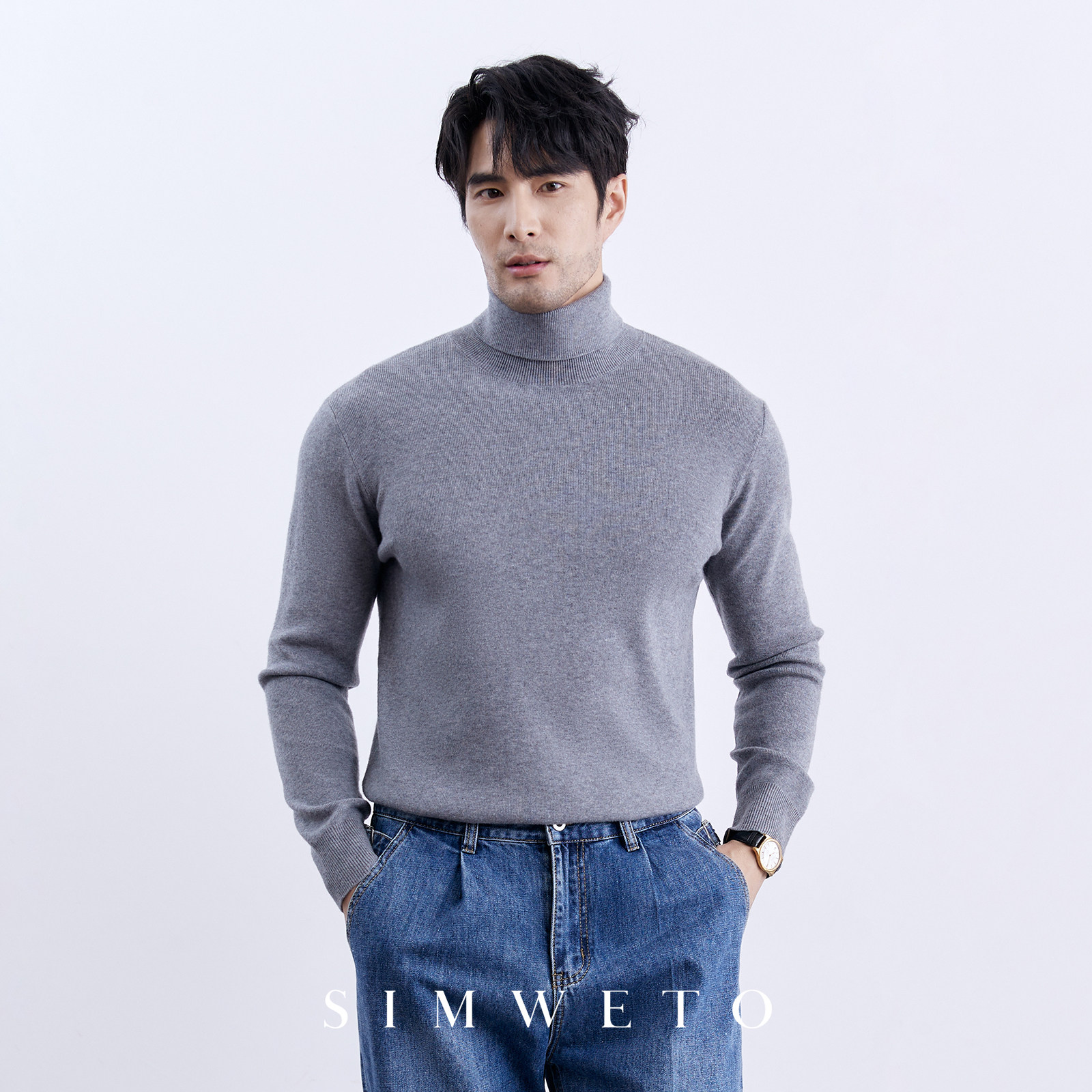 【超细羊毛莫代尔】黑色高领毛衣男士休闲保暖针织套头羊毛衫内搭,淘宝优惠券,粉丝福利购,淘宝优惠卷