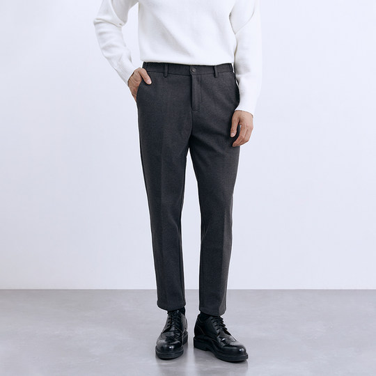 Winter thickened black casual pants brushed design solid color business warm gray trousers men's straight pants