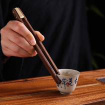 Walnuts Wood Tea Clip Black Sandalwood Clip Solid Wood High-end Straight Clip Anti-Burn Wooden Tweezers Bronze Decorated Util Tea Accessories