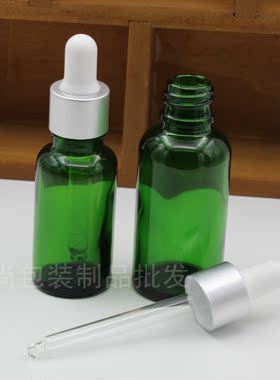 绿色玻璃精油分装空瓶哑银白胶