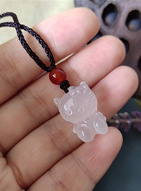 卡通kitty猫白玉项链麻绳可调节