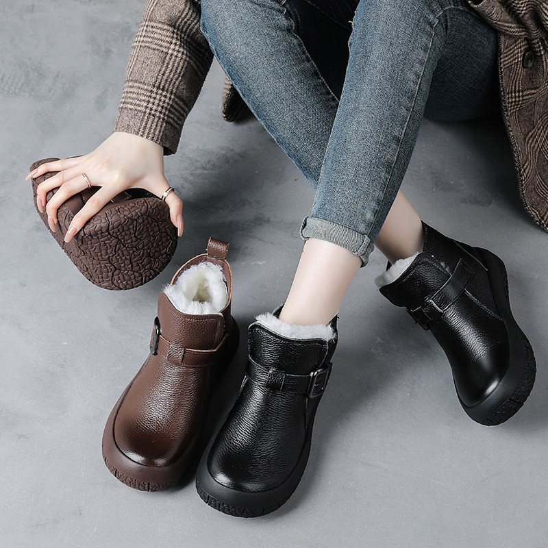 全牛皮冬季新款短靴防滑保暖羊毛靴女松糕厚底妈妈鞋真皮棉鞋棉靴,淘宝优惠券,粉丝福利购,淘宝优惠卷