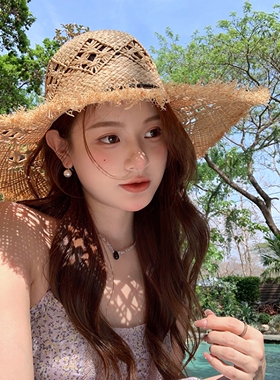 镂空拉菲草帽女氛围感新款