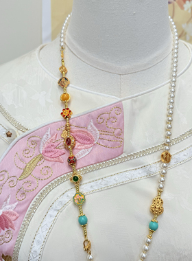 珍珠多宝项链花丝镂空五福圆满吊坠一款多戴沙金配件百搭毛衣链女