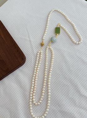 气质典雅天然珍珠项链显贵气搭配和田碧玉翡翠项链送女友礼物