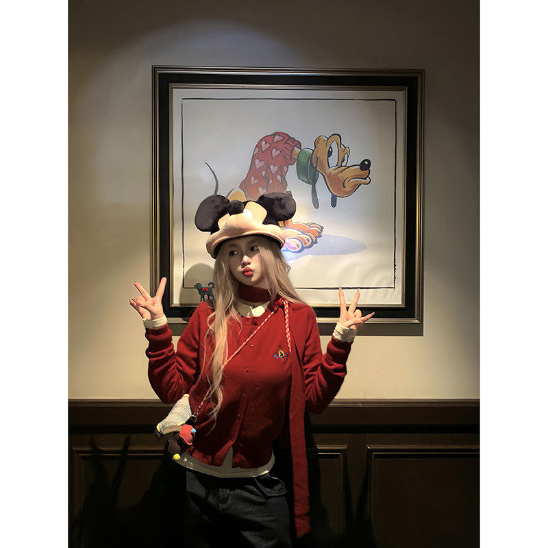 Thas9i九亿 美式甜豆 慵懒风软糯刺绣毛衣女秋冬针织开衫两穿外套,淘宝优惠券,粉丝福利购,淘宝优惠卷