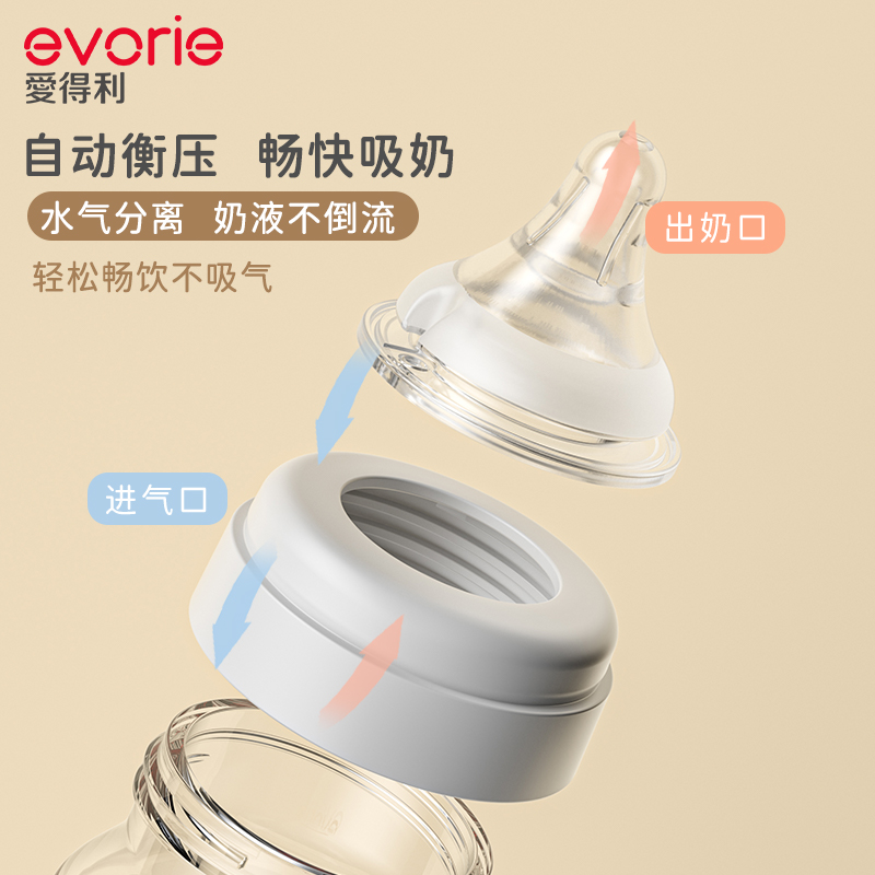 evorie爱得利奶瓶新生婴儿宽口玻璃奶瓶0-6个月宝宝初生专用套装