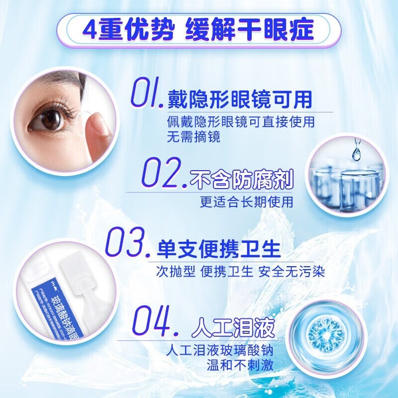 玻璃酸钠滴眼液眼药水闪亮人工泪液眼干缓解视疲劳模糊干眼症专用