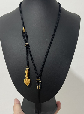 新款纯手工编织八股编一叶暴富可调节简单大方吊坠项链绳毛衣链