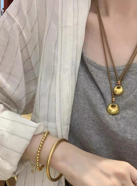 ICEC新中式金色小胖福吊坠项链复古简约秋冬棕色手编绳锁骨链