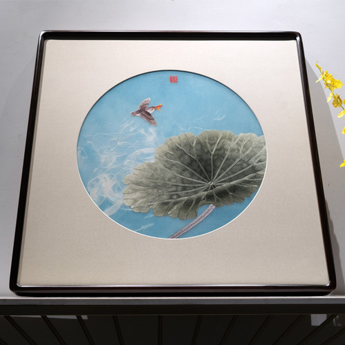 苏绣玉兰玄关沙发背景客厅山水壁画成品带框新中式绣花纯手绣精品 - 图1