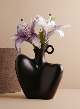 贝汉美侘寂风花瓶陶瓷感摆件家居客厅装饰品插花人体花器跨境