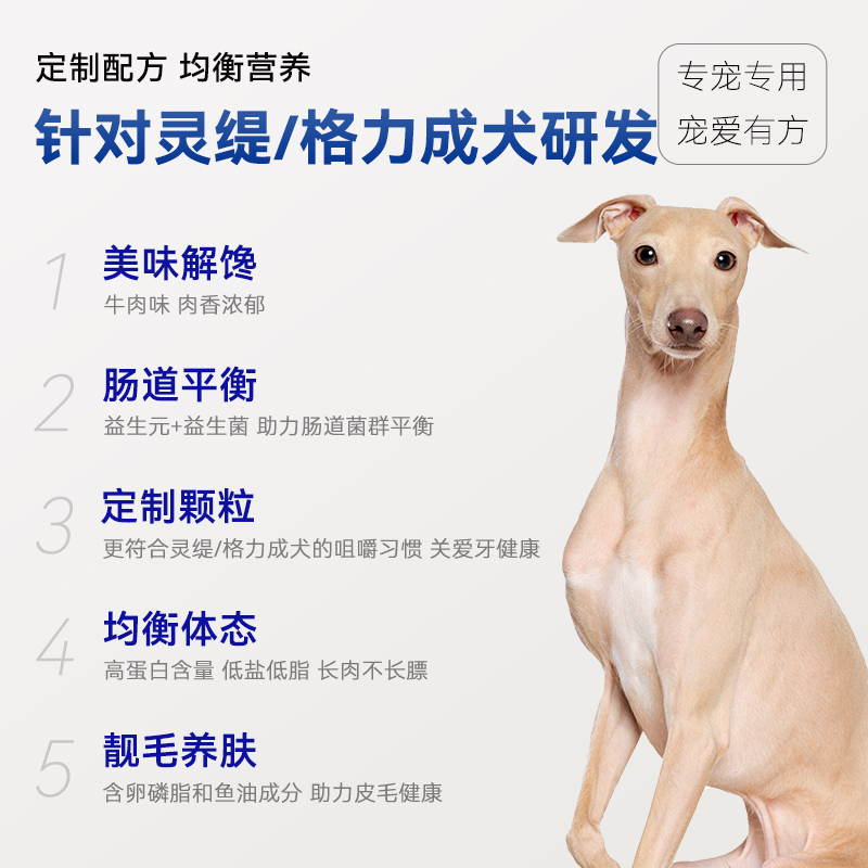 格力犬专用狗粮冻干灵缇犬粮惠比特细狗猎犬成犬粮中大型犬30斤 - 图0