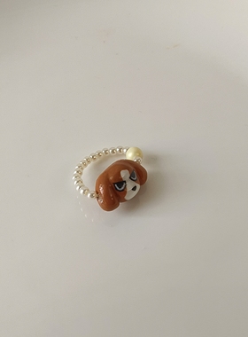 大魔王hahaha比格小狗石塑粘土戒指diy纯手工创意串珠戒指可爱萌