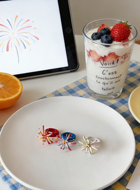 原创设计石塑粘土diy可旋转烟花创意手工戒指新年礼物小众饰品