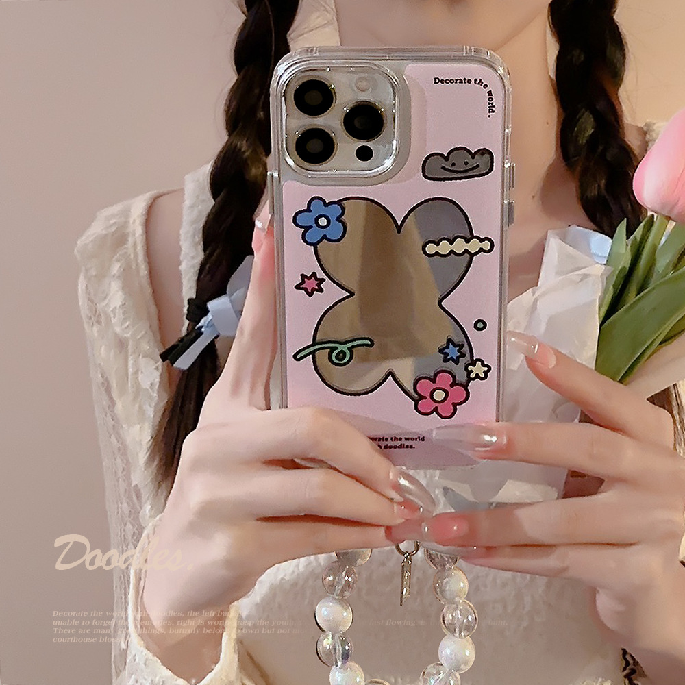 粉色花朵几何iPhone14适用15promax苹果手机壳11文艺13电镀镜面12-图2