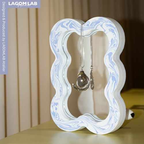 LAGOMLAB原创手工制作化妆镜镜面托盘大理石纹莫兰迪几何置物托盘 - 图1