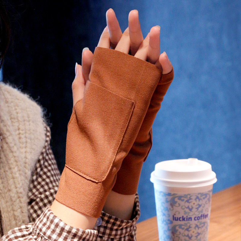 德绒半指手套女冬季半截漏手指加绒保暖防寒开车学生写字连指触屏,淘宝优惠券,粉丝福利购,淘宝优惠卷