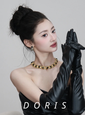 2025新款新娘欧美夸张黑色椭圆拼接金色短款锁骨链气质高级感项链