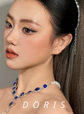 新款新娘项链欧美夸张蓝色锆石珍珠项链女小众设计感晚宴礼服锁骨