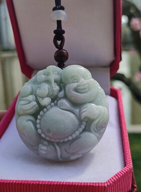 天然翡翠大肚笑佛公貔貅男女吊坠