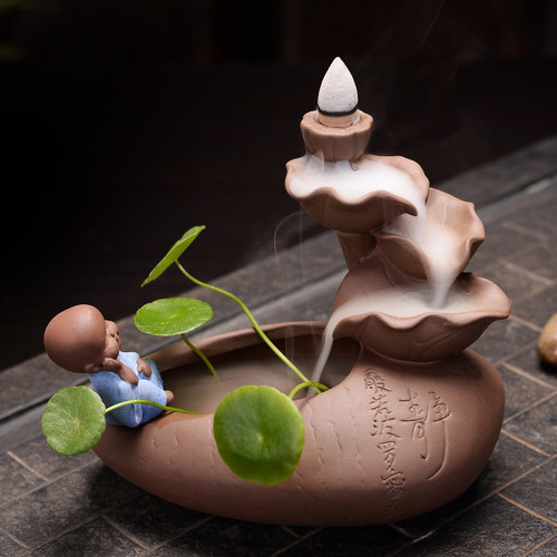 陶瓷茶宠摆设摆件 紫砂和尚小花器水植盆景 送倒流香粒塔香炉创意 - 图0