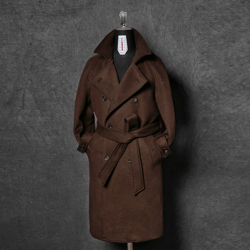 CM那不勒斯皇后巧克力双排扣羊毛巴尔玛肯腰带插肩袖大衣82 - 图3