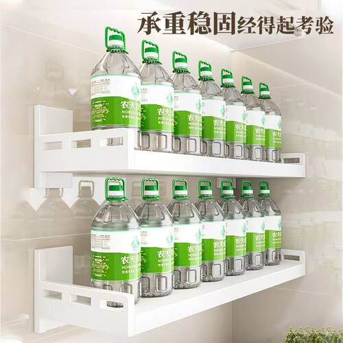 白色厨房微波炉架子置物架壁挂式免打孔上墙支架放烤箱多功能收纳 - 图3