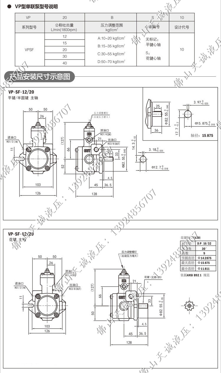 俊泰JUNTAI变量叶片泵液压泵JUN LING PAI，VP-SF-08/12/15/20-D - 图3