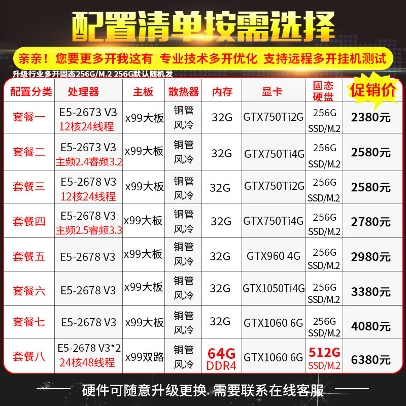 12核e5 2678v3模拟器游戏多开虚拟机工作室x99电脑主机组装机十核 深圳赛格科技 淘优券