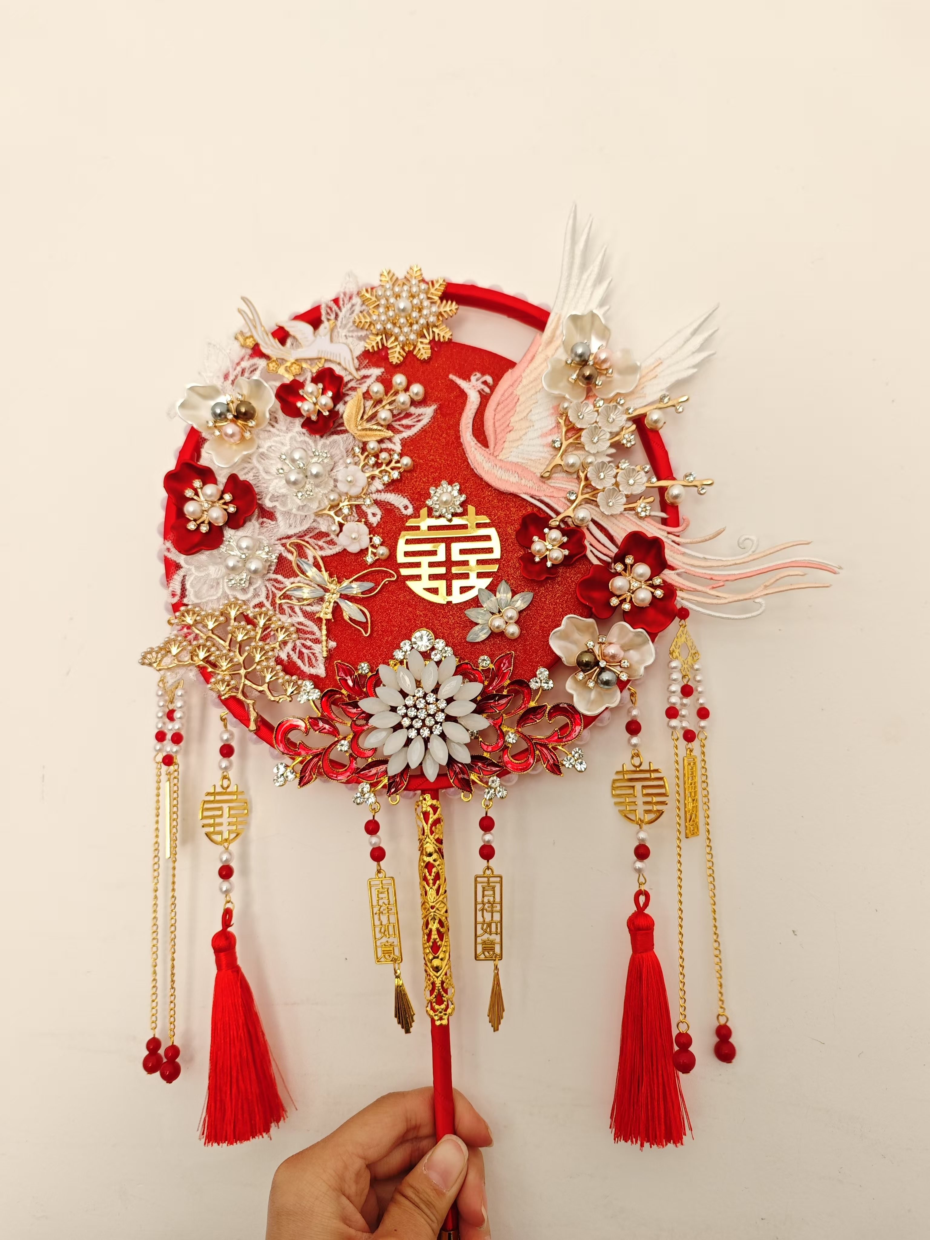 团扇新娘结婚秀禾服扇子成品手工diy材料包古风重工喜扇子,淘宝优惠券,粉丝福利购,淘宝优惠卷