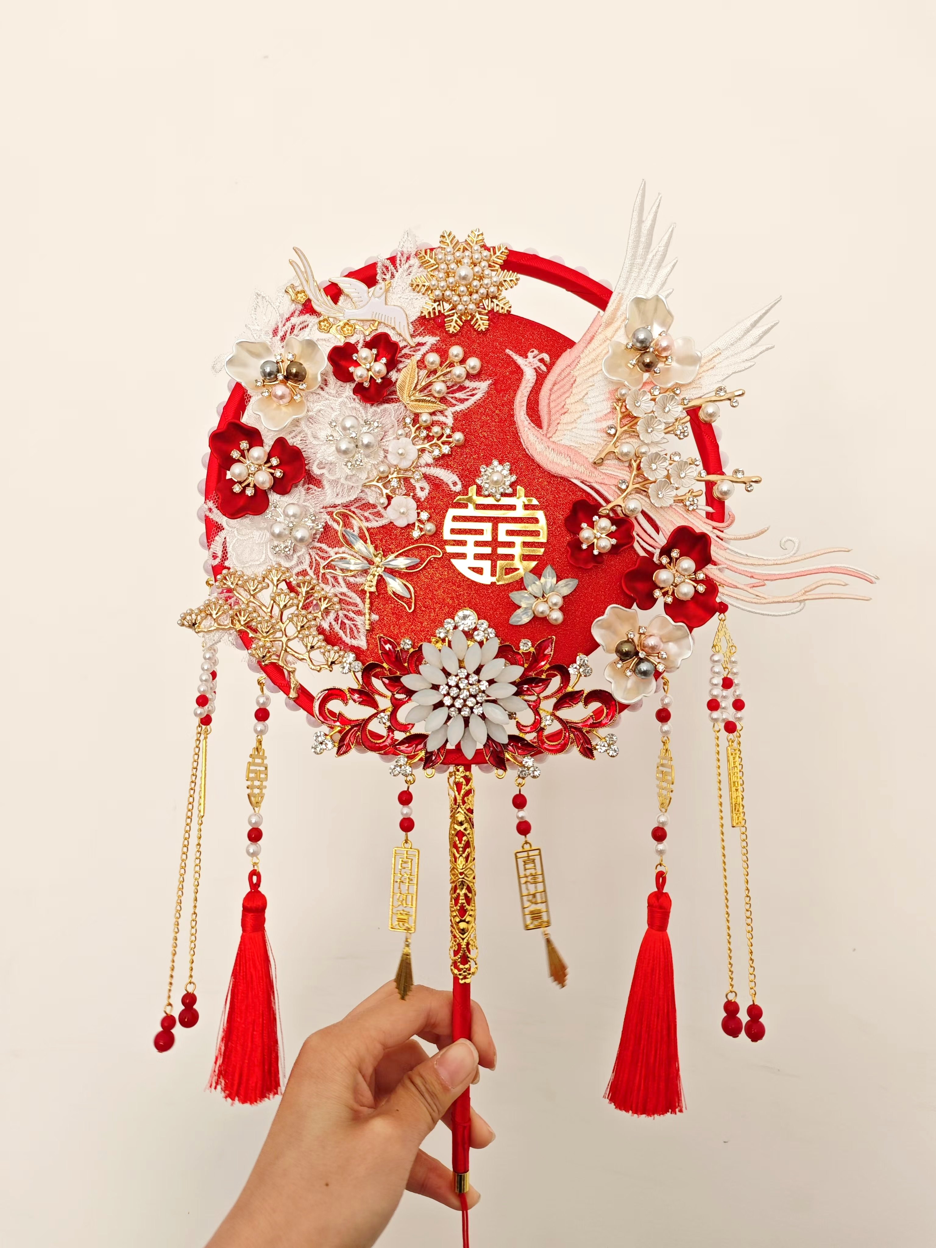 团扇新娘结婚秀禾服扇子成品手工diy材料包古风重工喜扇子,淘宝优惠券,粉丝福利购,淘宝优惠卷