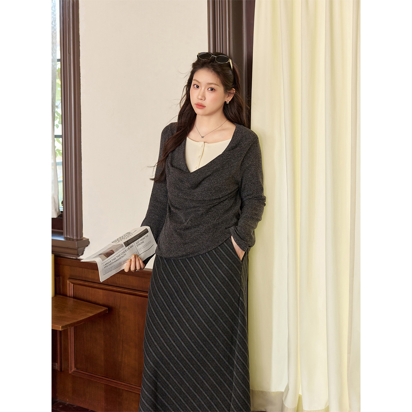 潘不卷微胖mm韩系撞色假两件长袖针织衫大码女装秋冬宽松显瘦上衣,淘宝优惠券,粉丝福利购,淘宝优惠卷