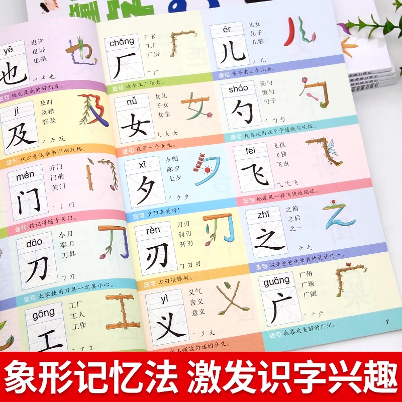 儿童象形识字大王3000字全套6册幼儿园识字书幼儿认字卡片幼儿启蒙早教书宝宝看图识字绘本3-6岁8岁入门篇教材大班小孩学1200字 - 图3