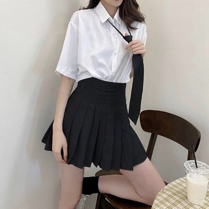 单件/套装 夏季学院风系领带衬衫女两件套百褶裙女JK学生制服班服 - 图1