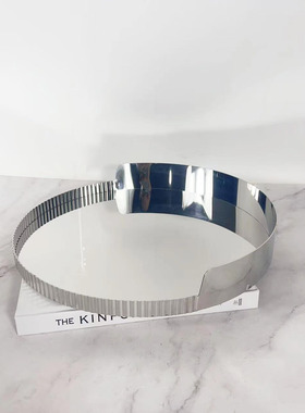 简约不锈钢圆形条纹银色托盘果盘