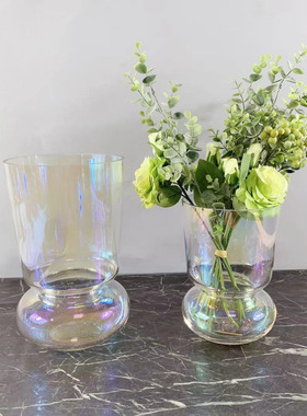 北欧玻璃电镀银色奖杯花瓶家居插